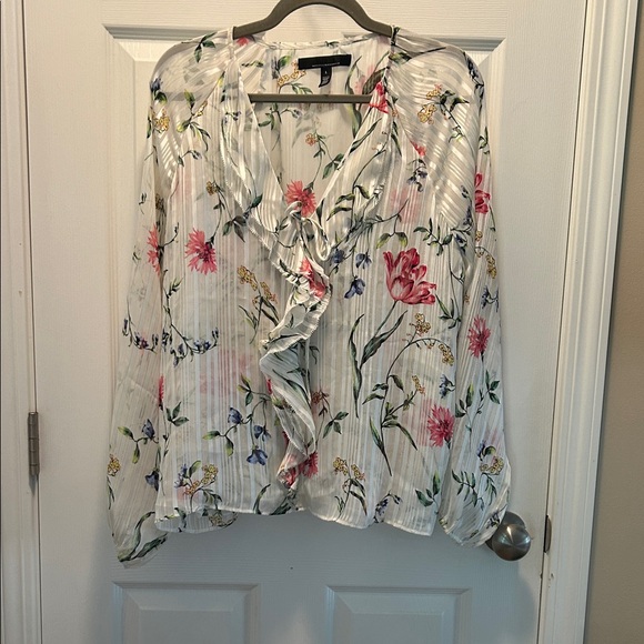 White House Black Market Tops - NWOT Floral Ruffle Blouse - White and Pink